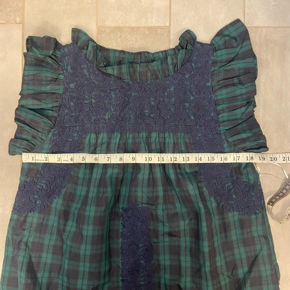 NWT The Joyce Ruffle Neck Dress Hunter Navy & Green Plaid Size Small - Picture 10 of 10